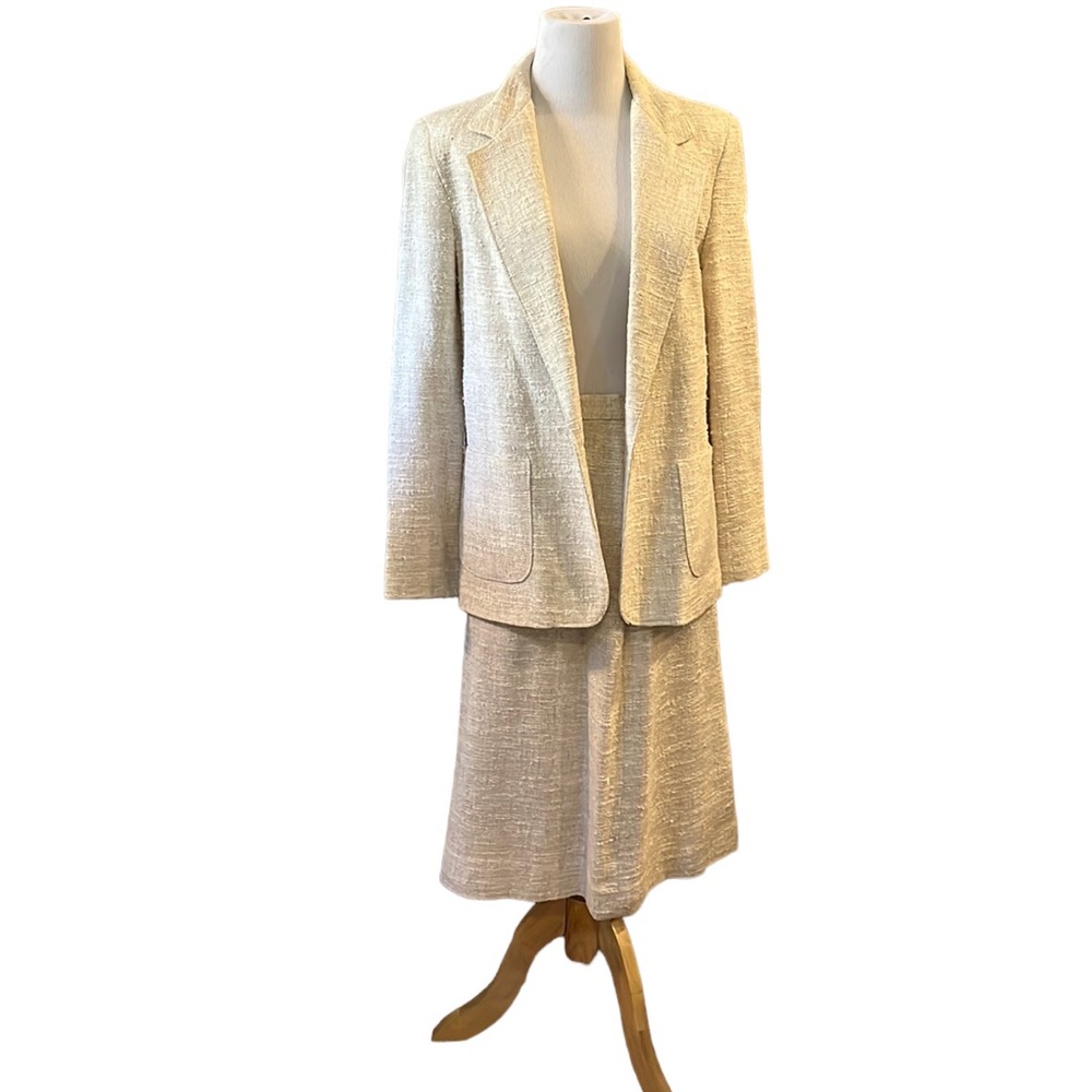 VINTAGE DAVID CRAIG TEXTURED JACKET AND A-LINE SKIRT SET CREAM WHITE SIZE 10